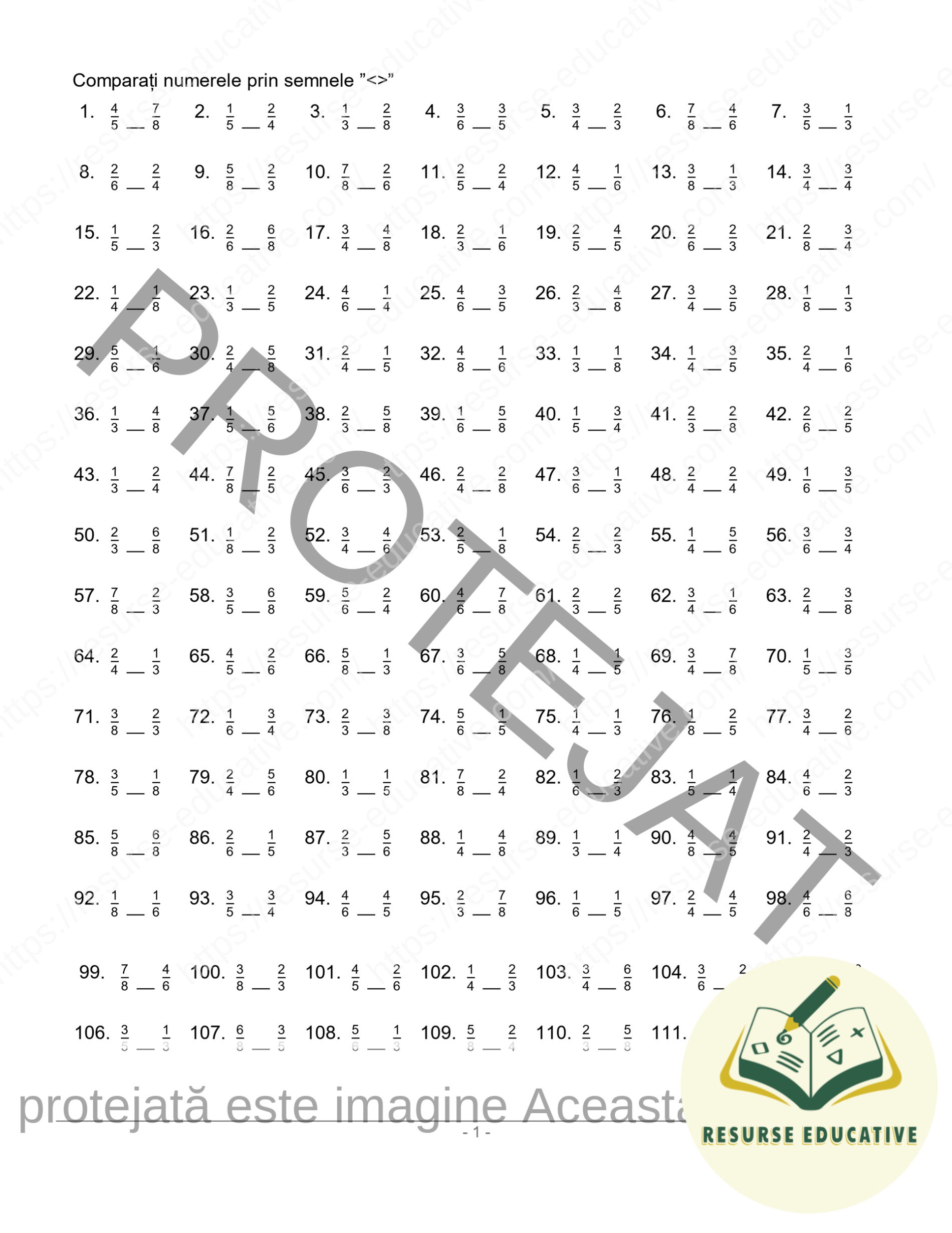 Caiet de Antrenament - Compară Fracțiile Vol 1_2 Caiet de Antrenament: Compară Fracțiile Vol 1