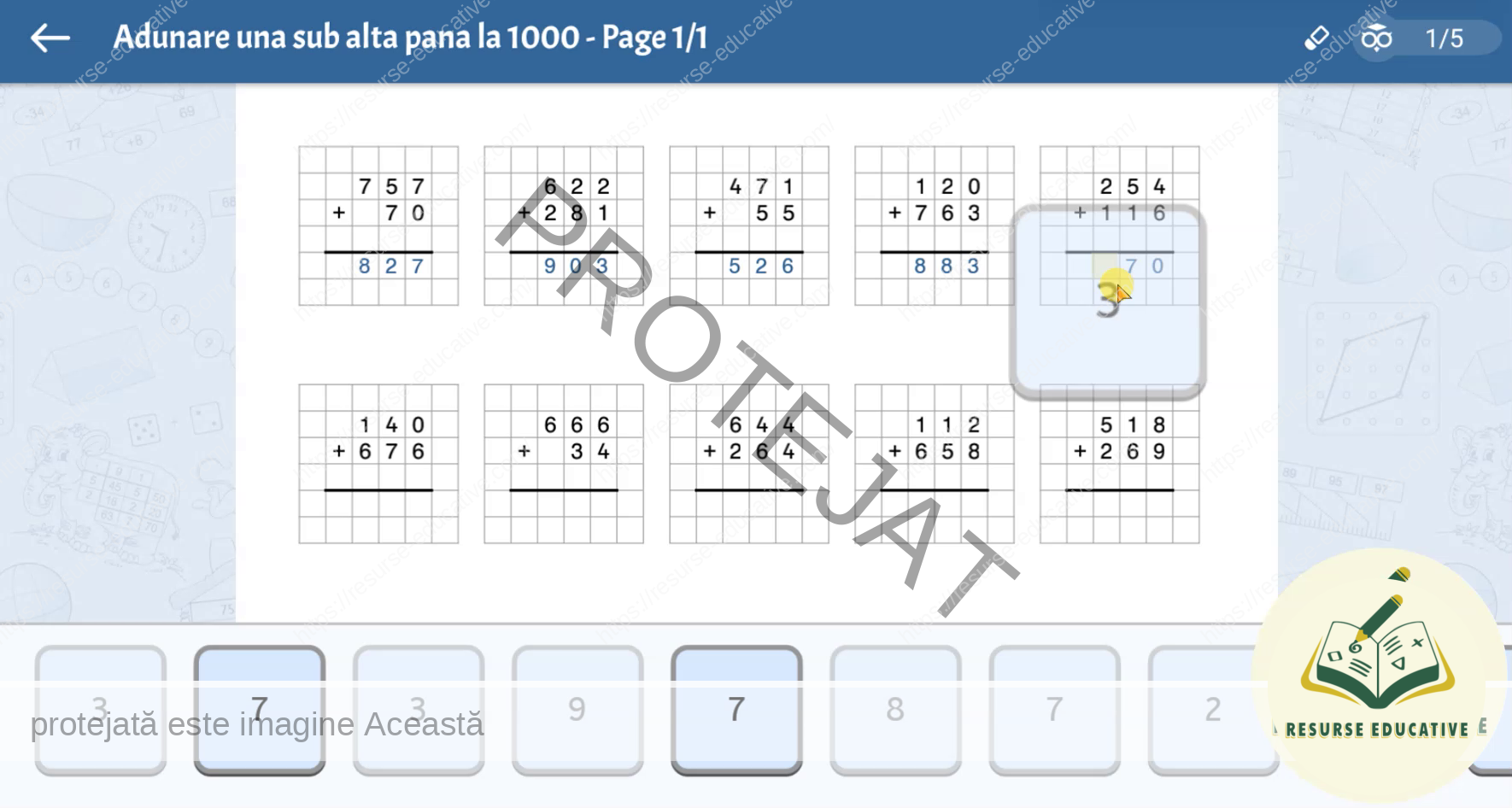 ADUNARE UNA SUB ALTA PÂNĂ LA 1000 Test interactiv-ADUNARE UNA SUB ALTA PÂNĂ LA 1000 - imagine 2