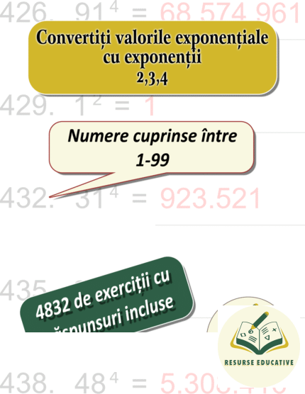 Convertiți valorile exponențiale cu exponenții 2,3,4