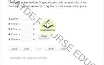 Convertiți măsurile date din mm în inch. Convert the given measures from mm in inch