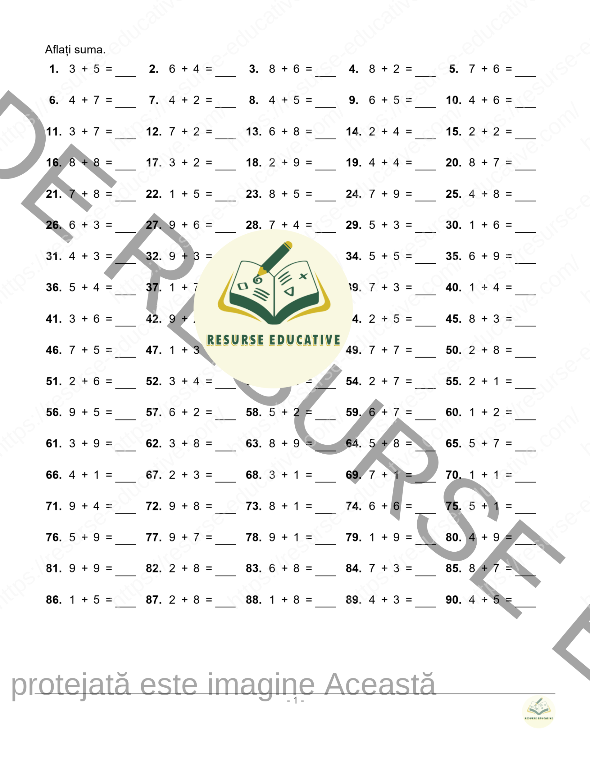 Clasa I – 390 de adunări ușoare cu numere până la 10