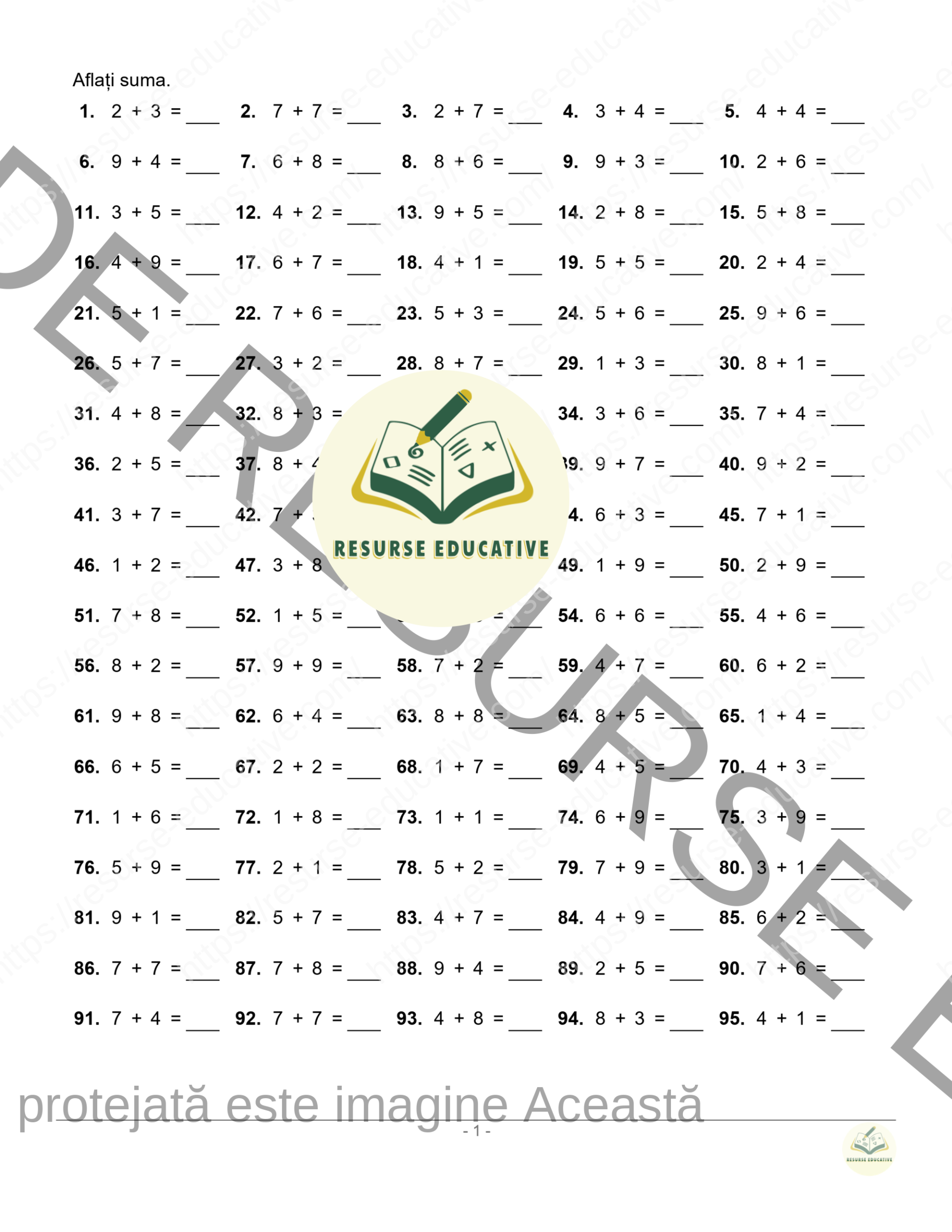 ADUNARE CU NUMERE PÂNĂ LA 20 pentru CLASA 1