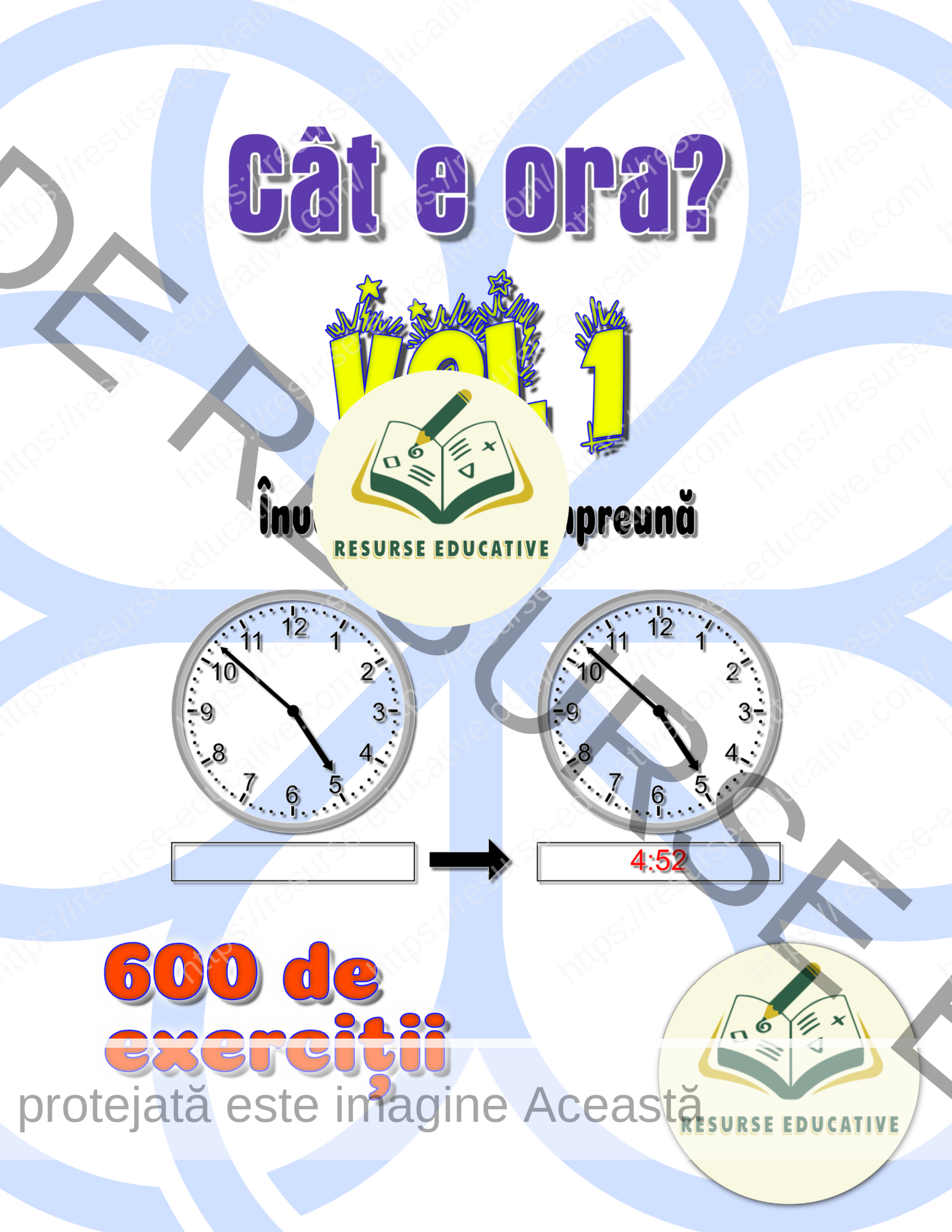 Arată timpul pentru fiecare ceas și notează dedesubt vol 1