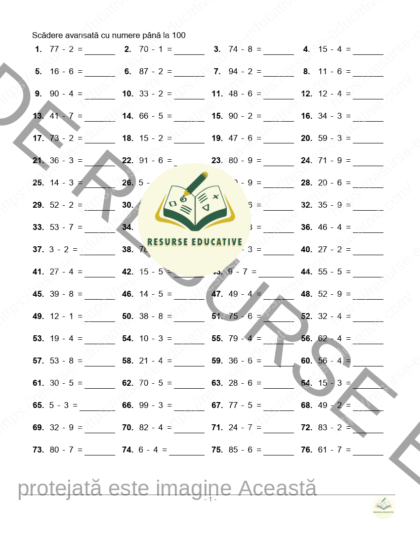 Scădere avansată cu numere până la 100_1