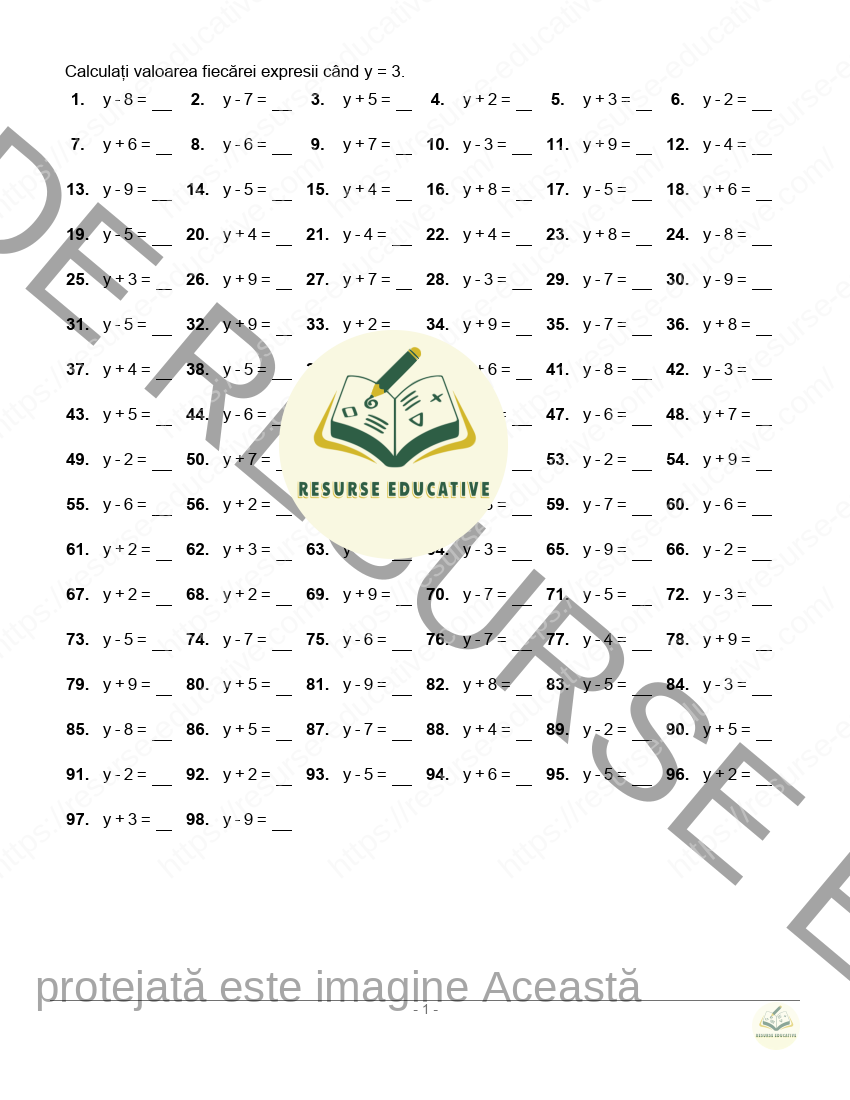 Calculați valoarea fiecărei expresii când y = 3_1